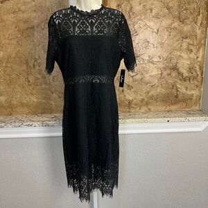 NWT Lulus Lace Sheath Dress XL Black Floral Cocktail Scalloped Whimseygoth